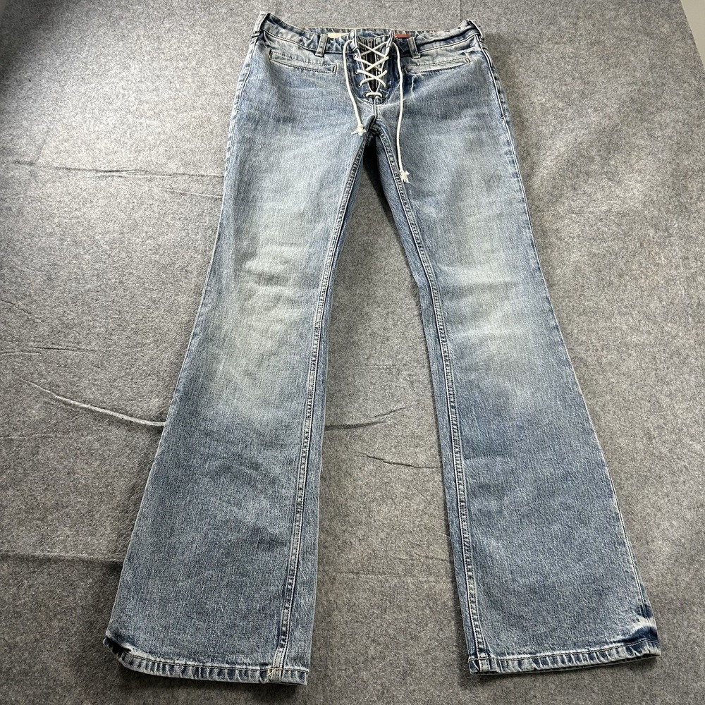 Anthropologie Pilcro The Icon Flare Jeans Women's Size 27 Blue Lace Up Pockets